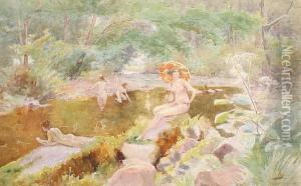 The Bathers Oil Painting - Walter Schroder