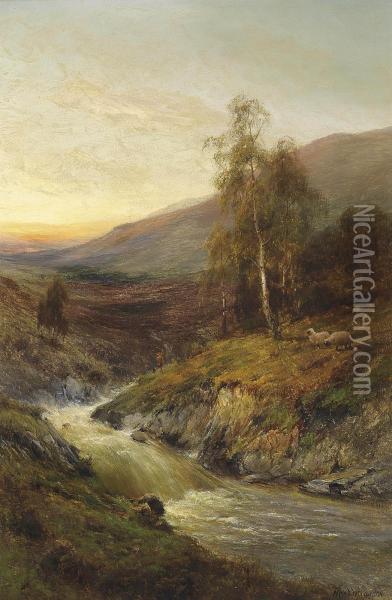 The Falls And Moors Of Inverary Oil Painting - Alfred de Breanski