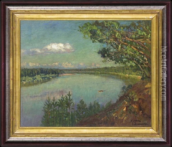 Neman River Oil Painting - Stanislaw Zukowski