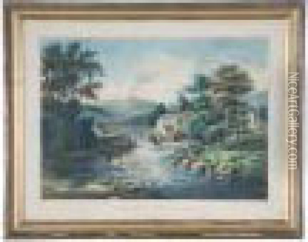 Pleasant Landscape Oil Painting - Currier & Ives Publishers