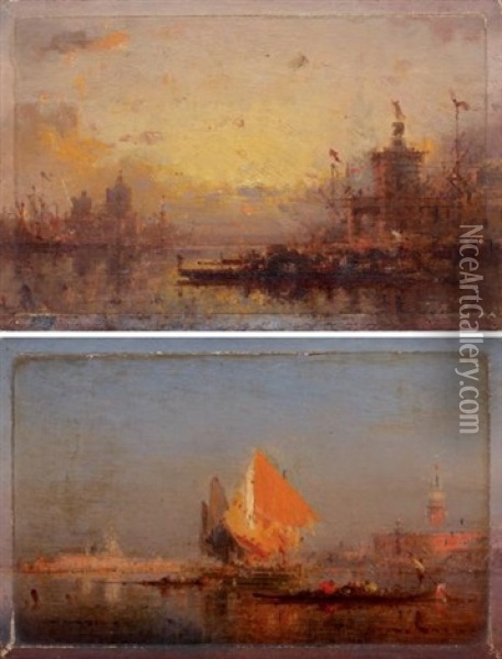 Venise Au Crepuscule (+ Another; Pair) Oil Painting - Henri Duvieux