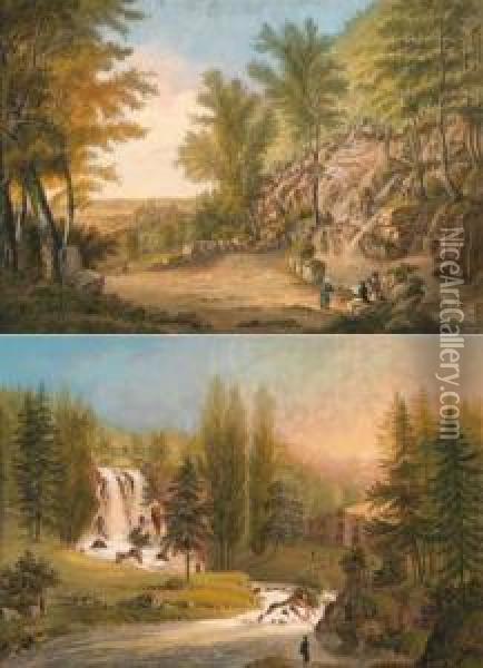Zwei Motive Aus Dem Wilhelmshoher Park In Kassel Oil Painting - Johann Heinrich Bleuler I