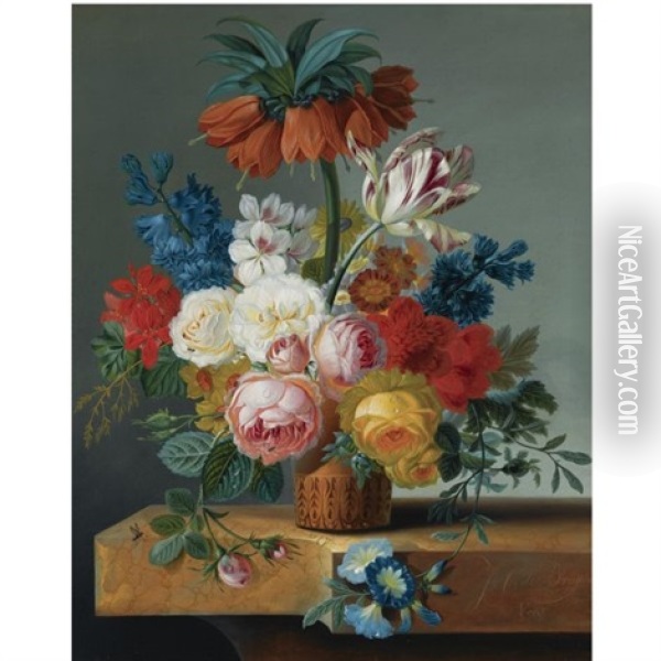 A Flower Still Life Oil Painting - Johannes Cornelis de Bruyn