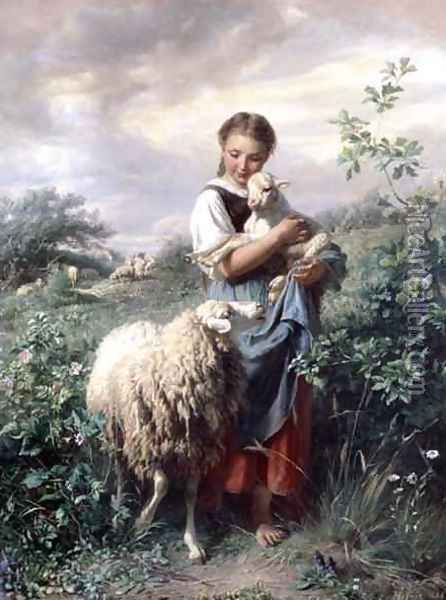 The Shepherdess Oil Painting - Johann Baptist Hofner