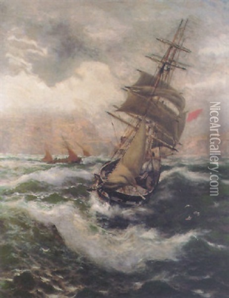 Running Out Of Whitby In Heavy Seas Oil Painting - Thomas Rose Miles