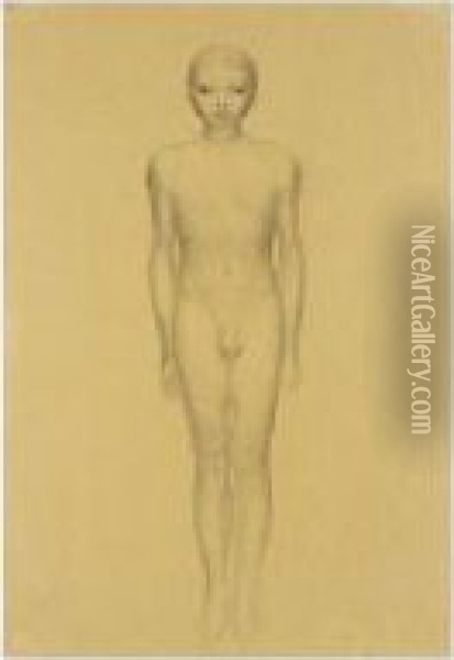 Knabenakt In Ganzer Figur, En Face (young Male Full-figure Nude, Facing) Oil Painting - Otto Friedrich Meyer-Amden