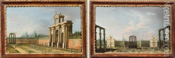 Veduta Di Giardino All'italiana Con Portale - Villa Pisani Di Stra? Oil Painting - Francesco Battaglioli