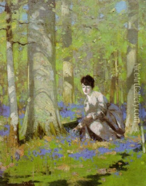 Gathering Bluebells Oil Painting - George Henry