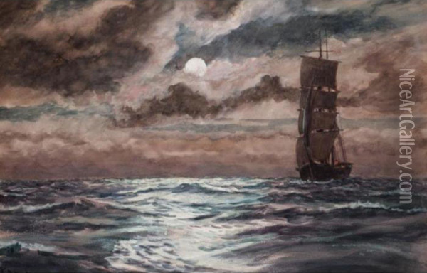 Shipping On Open Seas In The Moonlight Oil Painting - Charles Napier Hemy
