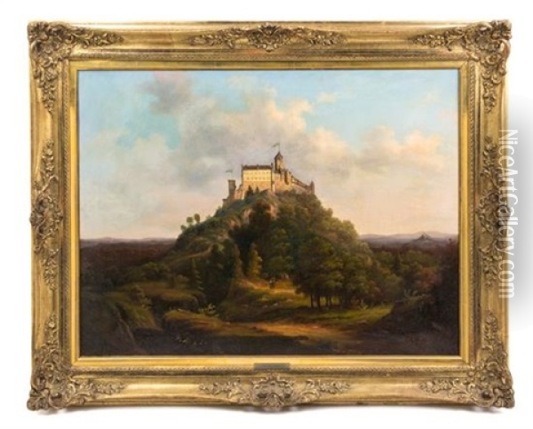 Castle On A Hill Oil Painting - Johann Wilhelm Jankowski