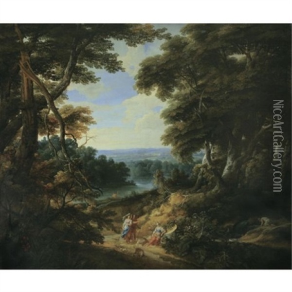 Landscape With A Castle And Figures Oil Painting - Jacques d' Arthois