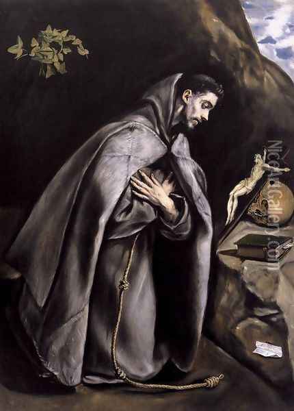 St Francis Meditating c. 1595 Oil Painting - El Greco (Domenikos Theotokopoulos)