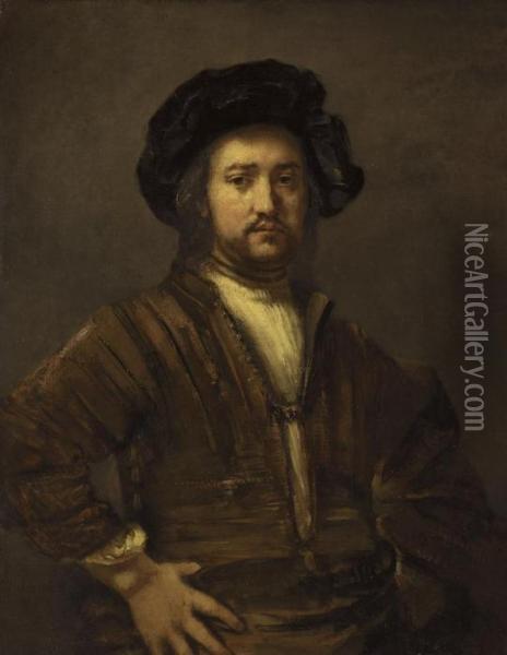 Portrait Of A Man With Arms Akimbo Oil Painting - Rembrandt Van Rijn