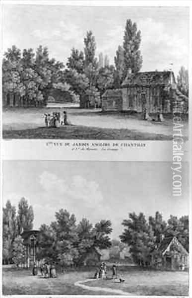 Two views of the English landscaped garden with the hamlet at Chantilly Oil Painting - Filleuil