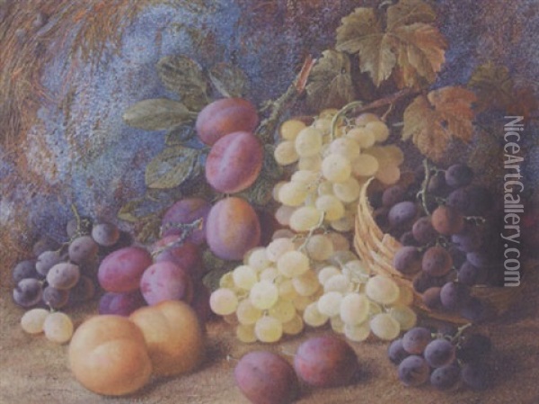 A Still Life Of Grapes, Plums And Peaches On A Mossy Bank Oil Painting - Vincent Clare