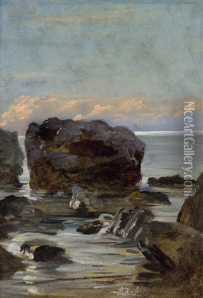 Felsen An Der Kuste Bei Capri Oil Painting - Adolf Mannchen