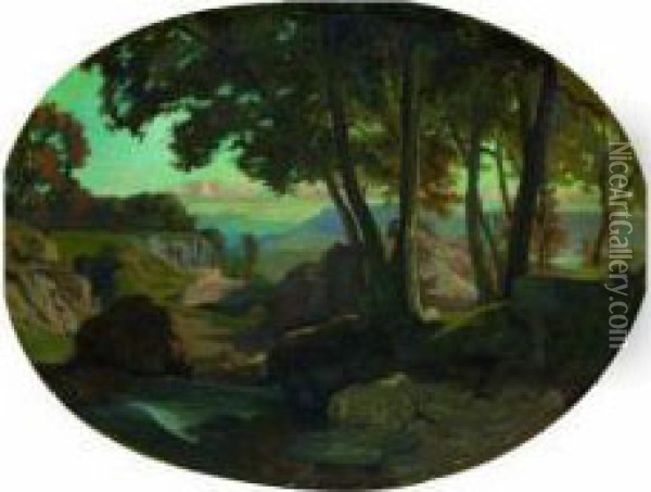 Paysage Montagneux Au Ruisseau Et Aux Grands Arbres Oil Painting - Theodore Caruelle d' Aligny