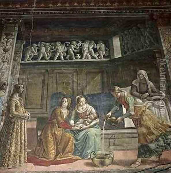 The Birth of the Virgin Oil Painting - Davide & Domenico Ghirlandaio