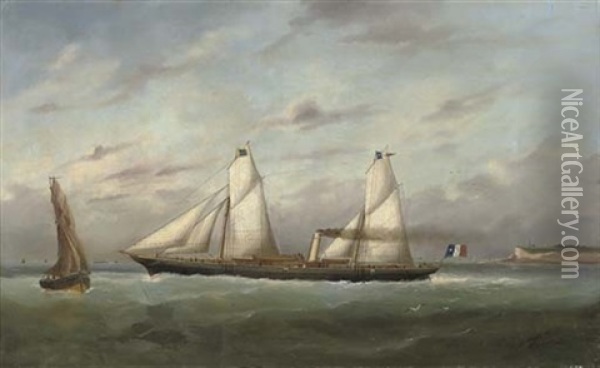 The Steam Yacht "eros" Outward-bound From Le Havre Oil Painting - Edouard Adam