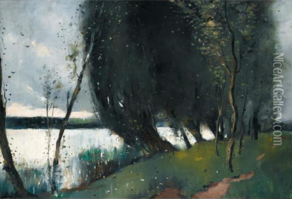 Weiden Am See (willows By The Lake) Oil Painting - Lesser Ury