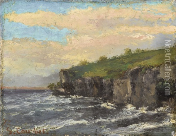 Cliff By The Water Oil Painting - Gustave Courbet