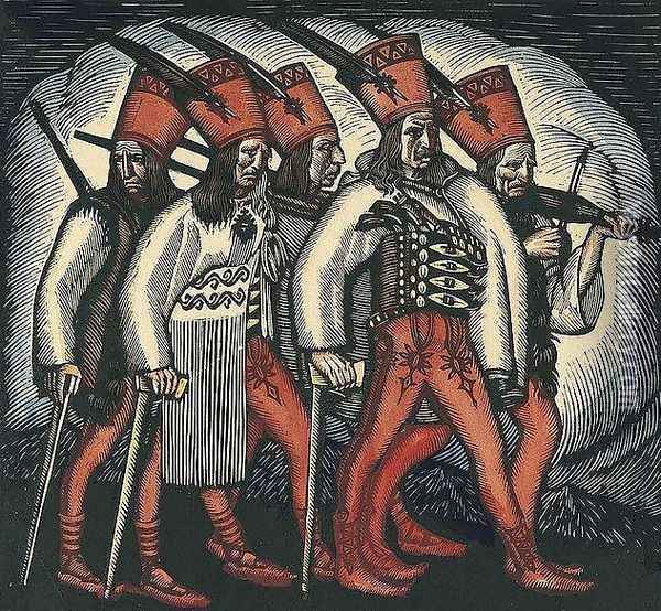 Marching Ruffians Oil Painting - Wladyslaw Skoczylas