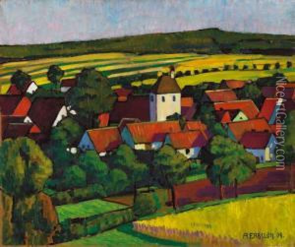 Hessisches Dorf (blick Auf Wettesingen) Oil Painting - Adolf Erbsloh