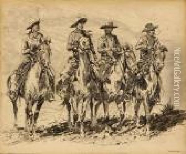 Four Horsemen Oil Painting - John Edward Borein