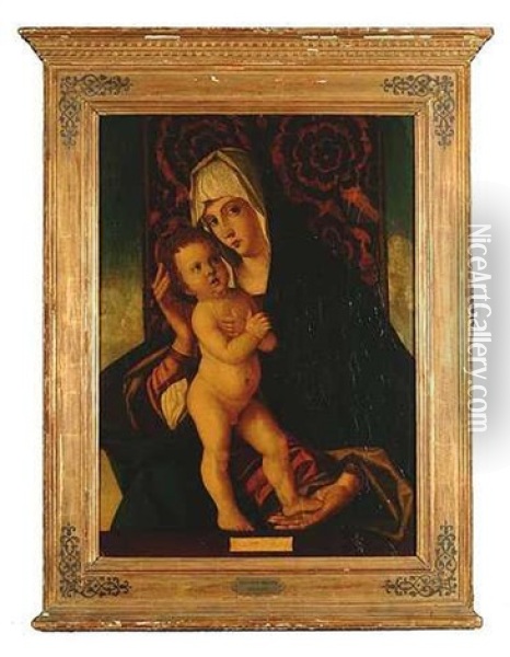 Die Madonna Mit Dem Stehenden Kind Auf Einer Brustung Oil Painting - Giovanni Bellini