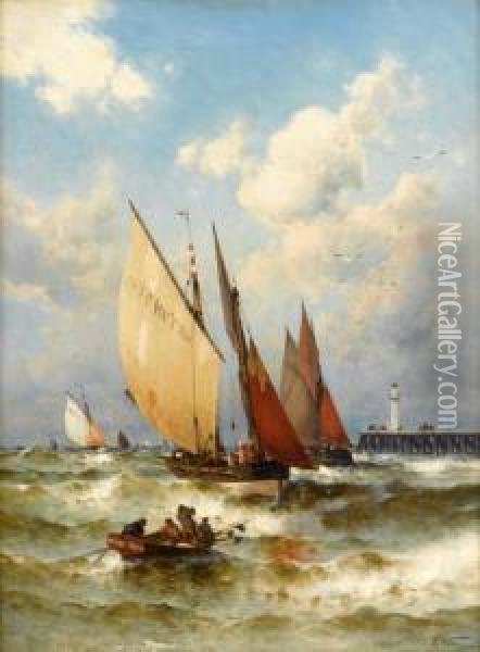 Fishing Boats Off The Quay Oil Painting - Theodor Alexander Weber