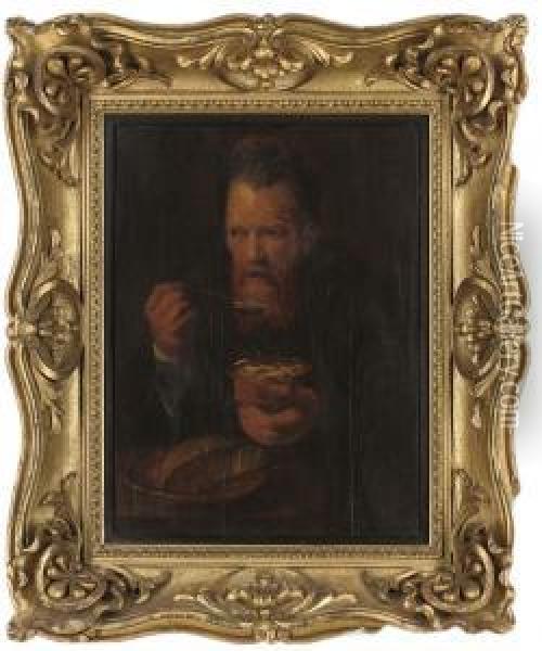 A Peasant Eating Broth Oil Painting - Bernhard Keil