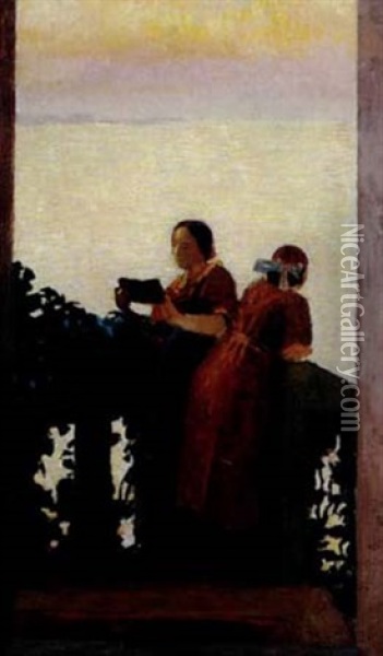 Le Balcon (les Filles De L'artiste) Oil Painting - Maurice Denis