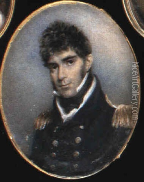 Captain Gilbert Heathcote, With Short Dark Hair, Wearing    Blue Uniform With Gold Lace... Oil Painting - John Wright