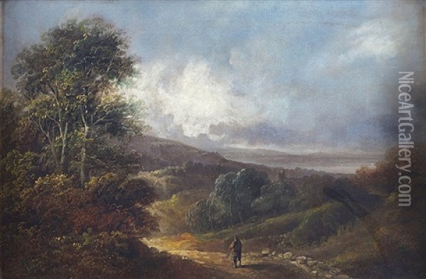 Figure On A Country Road Oil Painting - John Joseph (of Bath) Barker