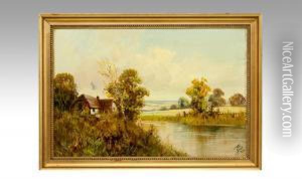 A Thatched Farm Cottage Oil Painting - Joel Owen