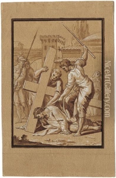 Christus Fallt Unter Dem Kreuz Oil Painting - Thaddeus Kuntze-Konicz