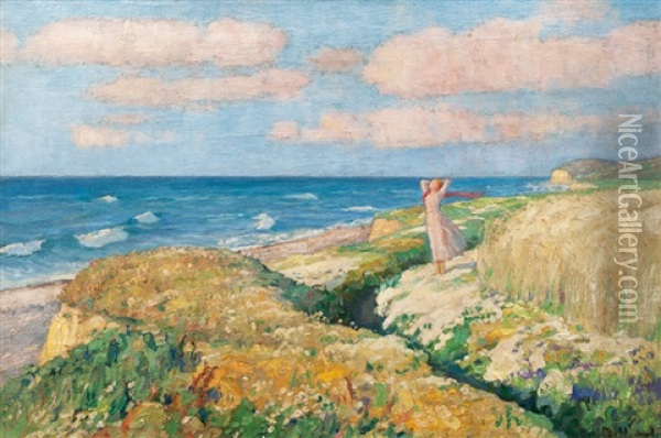 Girl On The Beach Of The Baltic Sea Oil Painting - Otto Heinrich Engel