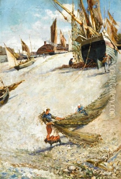 Hauling The Nets Oil Painting - Walter Francis Brown