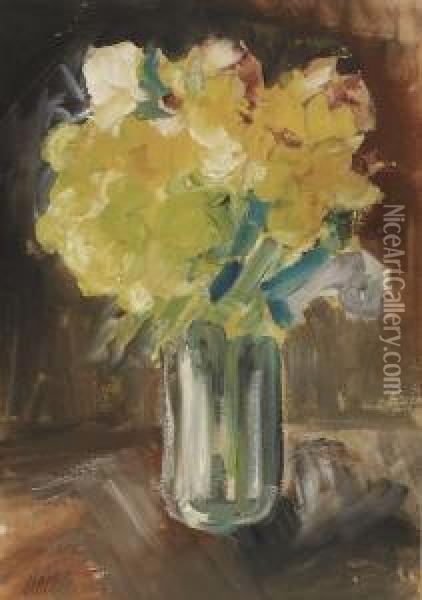Blumenstraus In Einer Glasvase Oil Painting - Heinrich Hoerle