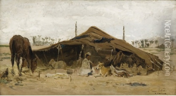 Scene De Labour, Afrique Du Nord (+ Campement Oriental; 2 Works) Oil Painting - Paul Vayson