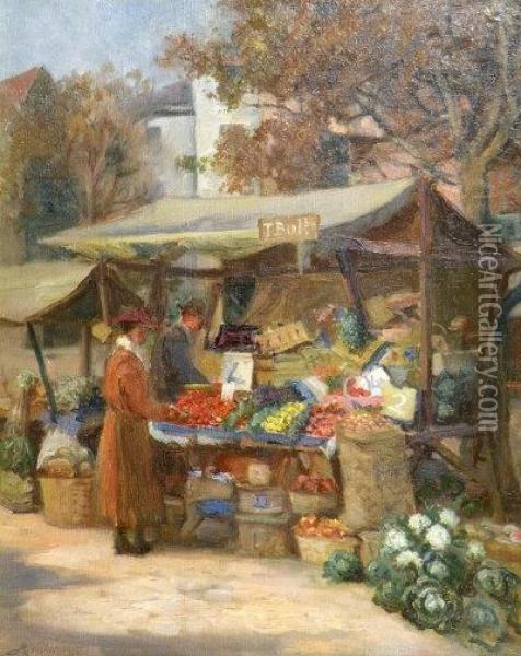 Market Scene, 
Salisbury Oil Painting - Arthur Netherwood