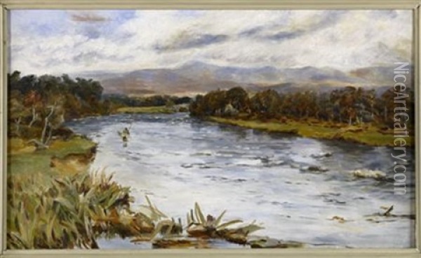 Fishing On The River Stinchar, Ayrshire Oil Painting - Joseph Morris Henderson