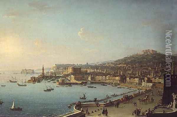 View of Naples with the Castel Nuovo Oil Painting - Antonio Joli