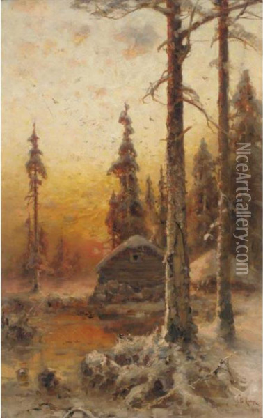 Hut In The Forest Oil Painting - Iulii Iul'evich (Julius) Klever