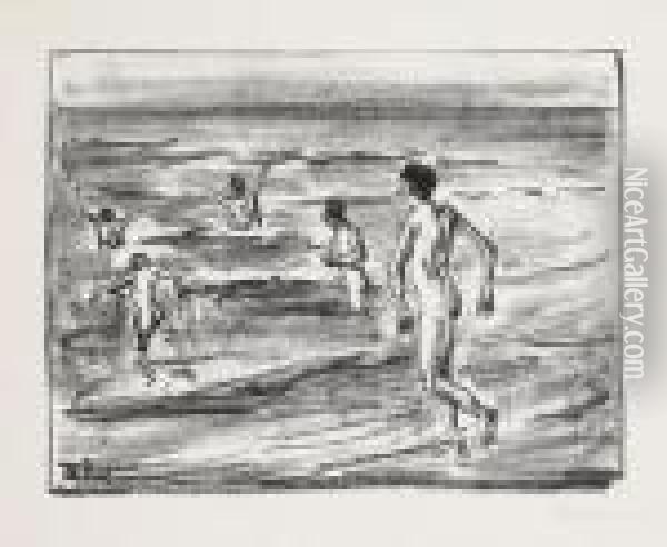 2 Bll.: Badende Jungen. Badende Jungen Im Meer Oil Painting - Max Liebermann