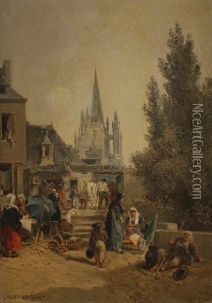 Scene De Marche En Bretagne Oil Painting - Jules Achille Noel