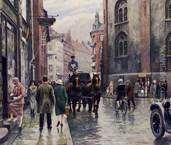 Street Scene In Copenhagen Oil Painting - Paul-Gustave Fischer