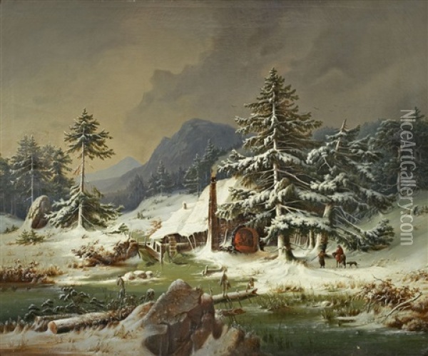 Alte Glashutte Im Bayerischen Wald Oil Painting - Hermann Anschutz