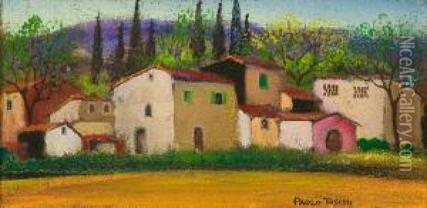 Paesaggio Toscano Con Case Oil Painting - Paolo Toschi