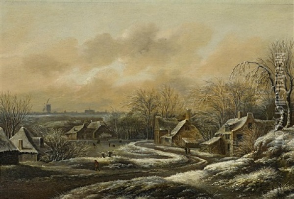 Winterliches Dorf Mit Angefrorenem Fluss Oil Painting - Nicolaes Molenaer